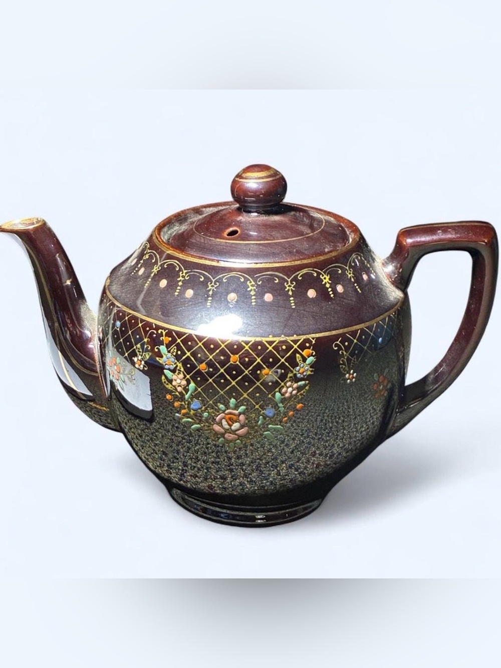 Hand-Painted vintage Floral Brown Teapot –1946-1952 occupied Japan